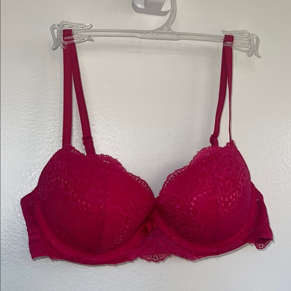 34C bra Gilligan and OMalley bra magenta pink lace padded push up underwire bra - Picture 10 of 13